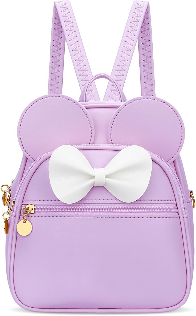 KKXIU Girls Initial Bowknot Cute Mini Backpack for Toddler, Travel Small Girl Backpacks, Personalized Birthday Gifts for Little Girls and Kids(Purple)