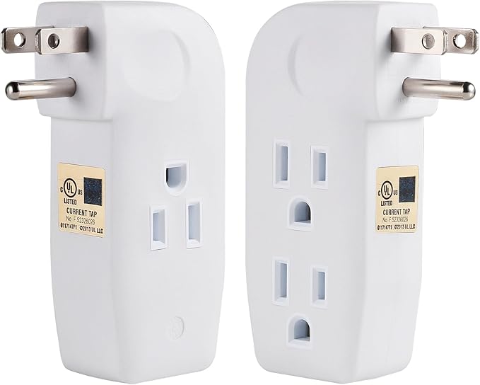 3 Outlet Wall Adapter, UL Listed 1875W/15Amps 3-Prong Grounded Vertical Outlet to The Side, Wall Plug Side Access Adapter, 3 Way Power Splitter Outlet Extender Tap, White (2 Pack), FM-LA30-W