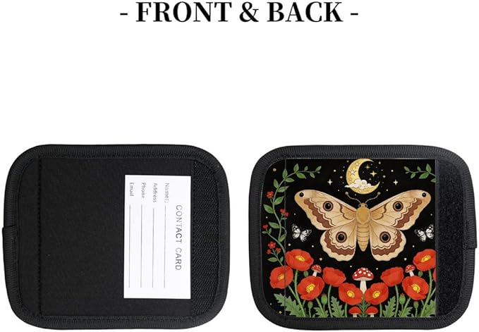 2 Pack Luggage Handle Wrap with Travel Tags - Non-Slip Protective Cover Soft Handle Grips Covers for Suitcase(Moon Butterfly Flower)