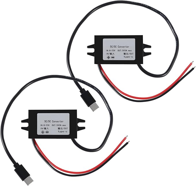 2pcs DC 12V/24V to 5V USB C Buck Converter 3A 15W Step Down Converter Voltage Regulator Waterproof Power Adapter for Raspberry Pi 4 Cellphone Car