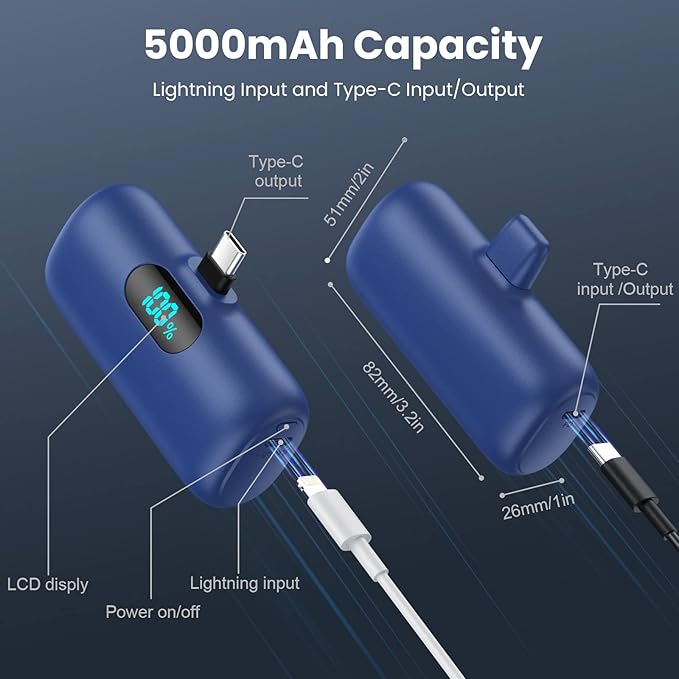 Small Portable Charger for iPhone 17/16/15 Series,5000mAh 3A PD USB C Power Bank,Mini LCD Display Battery Pack for iPhone 17/17Pro/16Plus/16Pro/15Pro Max,Samsung,Android/Moto/LG etc (Pink)