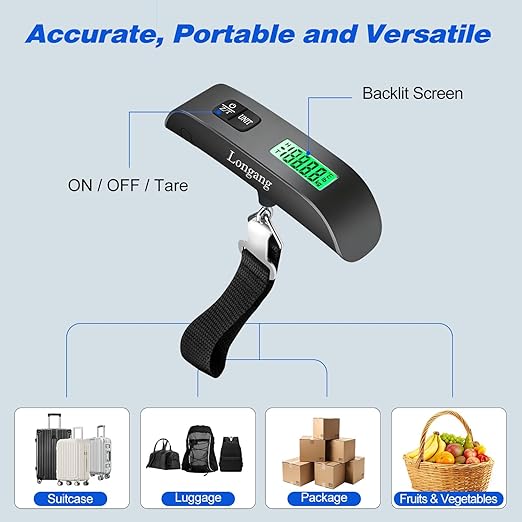 Digital Hanging Luggage Scale with Backlit for Travel, Portable Handheld Suitcase Weight Scale with Hook, 110 Pounds, Battery Included