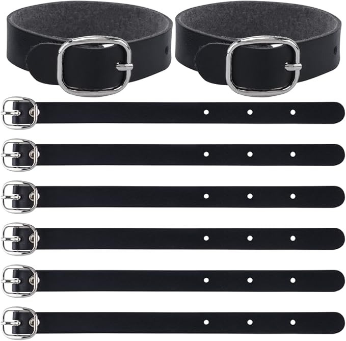 GORGECRAFT 10Pcs PU Leather Luggage Labels Strap Adjustable Faux Black Luggage Tag Loops Replacement Belts with Metal Buckle Watch Band Straps for Suitcase Travel Secure Storage Hanging Accessories