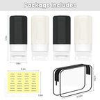 2 oz Travel Bottles, Small Size Containers, TSA Approved Silicone Travel Toiletries Bottles, Shampoo and Conditioner Kit for Women (Black-white)