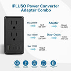 Upgraded 2000W 220V to 110V Voltage Converter US to Europe, Power Converter Adapter Combo for Hair Dryer, Power Converter European Travel Converter with 1 USB A 3 Type C for 160 Countries