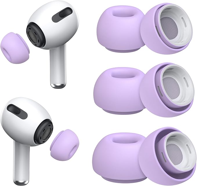 3 Pairs Replacement Ear Tips for AirPods Pro and 2nd Generation with Noise Reduction Hole, Silicone Ear Tips for AirPods Pro with Portable Storage Box and Fits in Charging Case (S/M/L, Lavender)