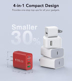 [2-Pack] 40W USB C Charger Block, 4-Port Type C Fast Charging Brick Dual PD&QC Wall Plug Adapter Power Brick for iPhone 13/14/15/16/17/Pro/Pro Max/Plus/iPad/Airpods/iwatch/Samsung Galaxy (Red)