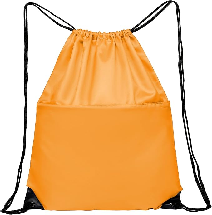 Drawstring Backpack Sports Water Resistant String Bag Sport Gym Sackpack for Women Men Large with Zipper, Orange