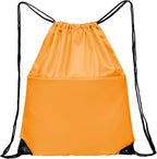 Drawstring Backpack Sports Water Resistant String Bag Sport Gym Sackpack for Women Men Large with Zipper, Orange