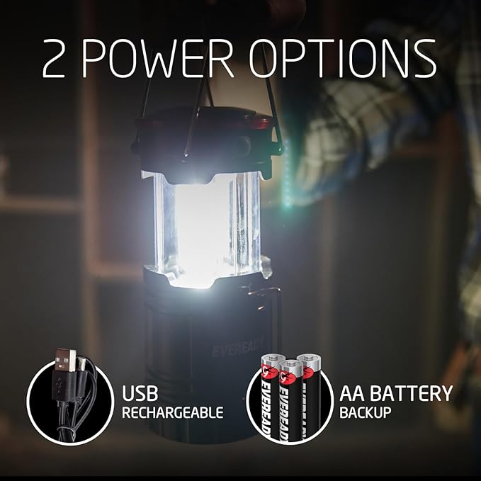 Eveready Collapsible Rechargeable Lanterns, 300 Lumens, USB Rechargeable Lantern, Outdoor and Camp Lantern, Micro-USB Charging Cable Included, 4 Count
