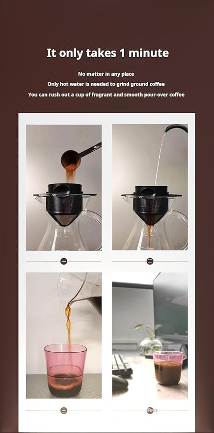 Portable Pour Over Coffee Dripper with Double Layer Stainless Steel Filter, Foldable Reusable Coffee Maker, No Paper Needed, Travel Coffee Filter for Mug, Office & Camping (Brown)