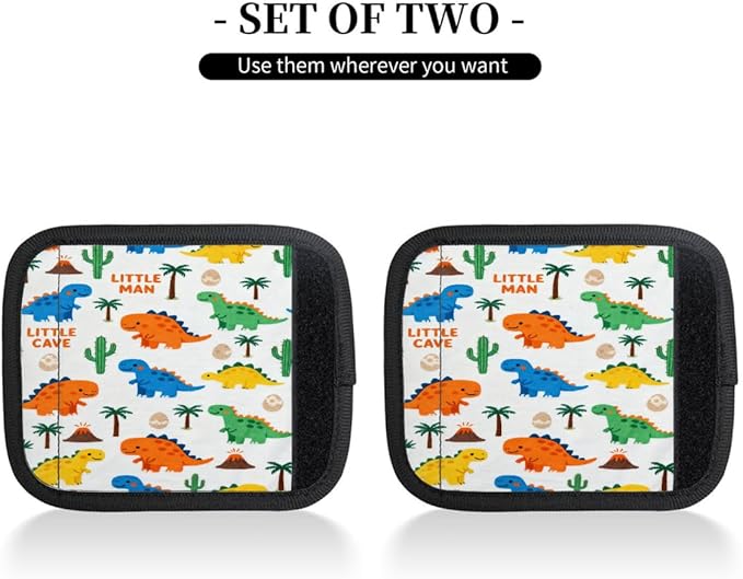 2 Pack Luggage Handle Wrap with Travel Tags - Non-Slip Protective Cover Soft Handle Grips Covers for Suitcase(Cute Little Dinosaurs)