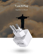 BESTEK Brazil, South Africa Travel Plug Adapter, Grounded Universal Type N Plug Adapter BR to US Adapter - Ultra Compact for Brazil, South Africa and More, 3 Pack