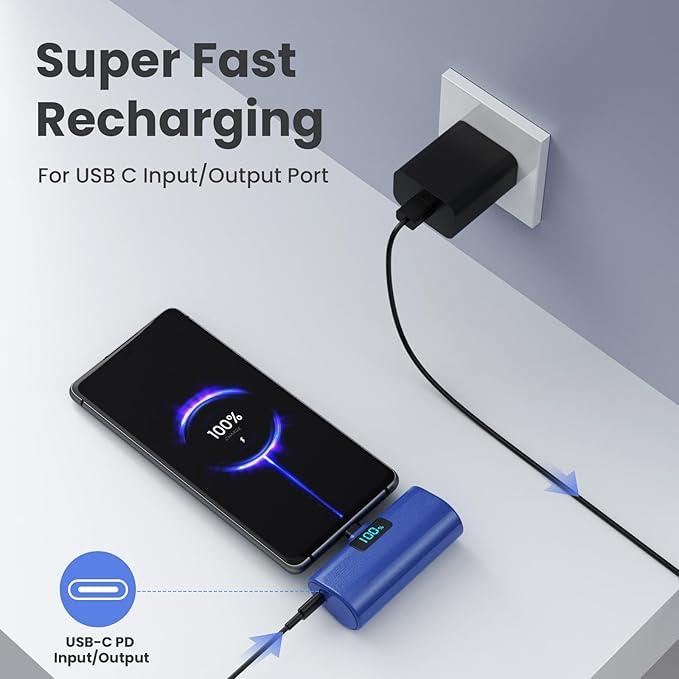 [2-Pack]Portable Charger for iPhone 16/15 Series,5200mAh PD USB C Power Bank Built-in USB-C Connector,Battery Pack Compatible with iPhone 16/16 Plus/16 Pro/16 Pro Max/15 Series,Android (Blue+Green)