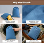 LFH Cotton Rich Shoe Storage Bags with Drawstring, Dustproof Breathable Reusable Organizer, Perfect For Travel, Dorm, Hotel, College, Gym, Easy to Carry, Machine Washable 8"x17" (Pack of 2) - Sky Blue