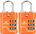 SURE LOCK TSA Approved Luggage Lock – 3-Digit Resettable Combination Padlock with Open Alert Red Dot, Large Easy-Read Dials for Suitcases, Backpacks, Gym & School Lockers (Orange 2 pk)