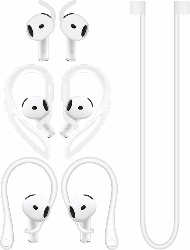 A-Focus Anti-Slip Set for AirPods 4 Silicone Adjustable Ear Hook Ergonomic Design Wings Wingtip Ear Hooks Tips Strap Sport Earbuds Accessories Eartip Compatible with AirPods 4th White