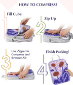 Gonex Compression Packing Cubes, 4pcs Expandable Storage Travel Luggage Bags Organizers, Travel Cubes for Suitcase Carry On (Flowers)