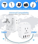LENCENT 2 Pack Germany France Travel Power Adapter, Schuko Type E/F Power Plug Adaptor with 4 USB Ports(2 Type C), 4 Outlet Converter, US to EU Spain French German Greece Norway Iceland South Korea