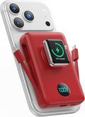 6 in 1 Magnetic Portable Charger for iPhone with Built-in Cables, 10800mAh 25W PD Fast Charging Power Bank, 6 Outputs Travel Essential Battery Pack for iPhone 17/16/15/14/13/12,Apple Watch (Red)