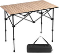 Byliable Camping Table Folding Portable Camp Aluminum Fold Up Lightweight Roll Up Table Adjustable Height with Carry Bag Indoor Outdoor for Camping, Picnic, Backyard, BBQ, Patio, Wood Grain