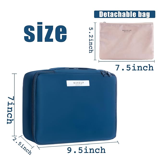 Queboom Travel Makeup Bag Cosmetic Bag Makeup Bag Toiletry bag for women and men (Navy blue)
