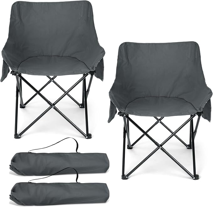 HaSteeL Camping Chair for Adults, Compact Folding Portable Chairs Set with Side Pockets for Outdoors Fishing, Hiking, Backpacking, Picnic, Beach, Travel, Supports to 250lbs, & Storage Bags (Grey)