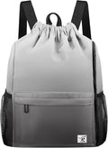 Drawstring Backpack with Mesh Pockets String Gym Bag Sackpack Sandproof Water Resistant Beach Backpack for Men Women