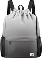 Drawstring Backpack with Mesh Pockets String Gym Bag Sackpack Sandproof Water Resistant Beach Backpack for Men Women