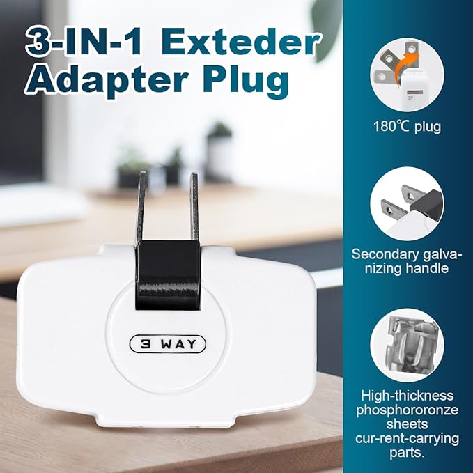 SYCON 3 Way Wall Outlet Extender AC Adapter, 2-Prong Swivel Mini Indoor Wall Tap Power Outlet Extender Plug, White