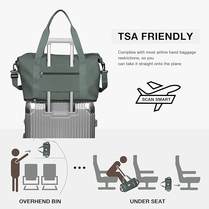 Travel Duffel Bag, Sports Tote Gym Bag, Shoulder Weekender Overnight Bag for Women