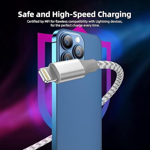 iPhone Charger 3 Pack 10 ft Apple MFi Certified Lightning Nylon Braided Cable Fast Charging Cord Compatible with iPhone 13 12 11 Pro Max XR XS X 8 7 6 Plus SE iPad and More