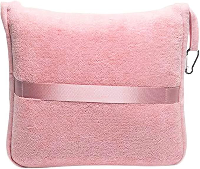 BlueHills Premium Soft Travel Blanket Pillow Value Pack Set of 2 - Airplane Flight Blanket Throw in Soft Bag with Luggage Belt Compact Pack Large Blanket for Travel Gray and Light Pink Colors
