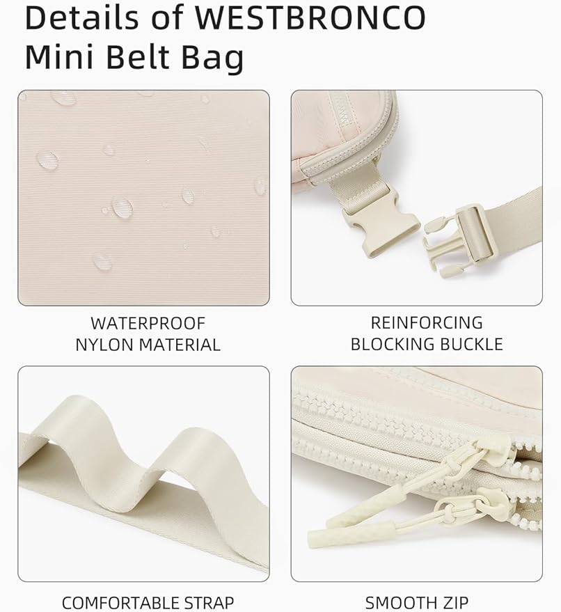 WESTBRONCO Fanny Packs for Women Men, Belt Bag with 4 Zipper Pockets, Fashion Waist Packs, Lightweight Crossbody Bags with Adjustable Strap for Workout/Running/Hiking (Beige)