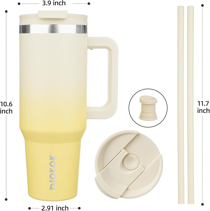 BJPKPK 40 oz Tumbler With Handle Insulated Tumblers With Lid And Straw Stainless Steel Thermal Cup,Lemon