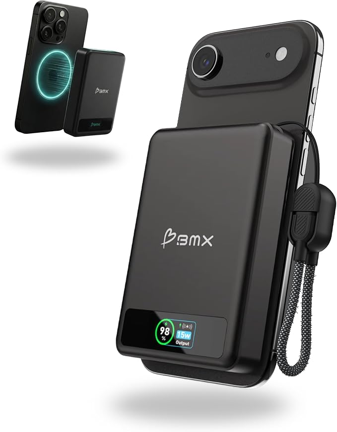 10K Magnetic Power Bank, Black, Qi2 Certified 15W Wireless Charger, LCD Display, Solid-State Battery for Safer Travel, Ultra-Slim USB-C Fast Charging Portable Charger for iPhone 17/16/15