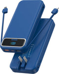 Portable Charger, 12000mAh 22.5W Fast Charging Power Bank with Built-in Cables & Wall Plug, USB C External Battery Pack with LED Display, Travel Essential Charging Bank for iPhone, iPad, Samsung Navy