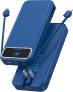 Portable Charger, 12000mAh 22.5W Fast Charging Power Bank with Built-in Cables & Wall Plug, USB C External Battery Pack with LED Display, Travel Essential Charging Bank for iPhone, iPad, Samsung Navy