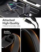Retractable Car Charger Adapter for iPhone 17,4 in 1 Fast Charging Car Phone Charger,69W USB C Car Truck Accessories,Road Trip Essentials Gift for Men Women for iPhone 17/16/15/14/13/12,Galaxy S25