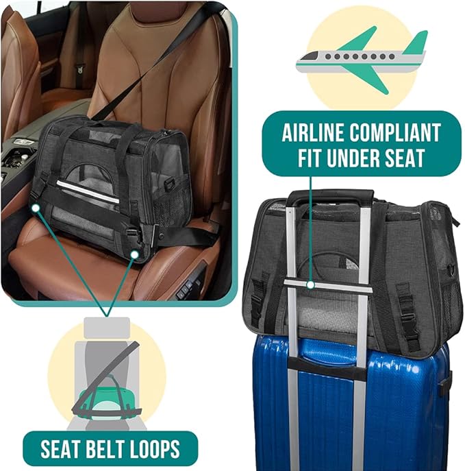 PetAmi Airline Approved Pet Carrier for Cats & Small Dogs, Soft Sided TSA Travel Carrier Bag with Sherpa Bed, Breathable Mesh Ventilation, Collapsible Bowl, Up to 18 lbs, Small Heather Dark Gray