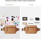 LATMAP 3L TRIPLE ZIP Fanny Packs Belt Bag For Women Men Crossbody Waist Pack Sling Chest Bum Travel Bag Purse Faux Leather Fashion Cute Tan