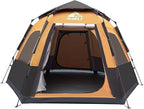 Hewolf 2/3/4 Person Camping Tent - Instant Pop Up Waterproof 2 Doors Tent with Easy Setup | 3-Season Hexagonal Dome Design for Family, Hiking & Traveling