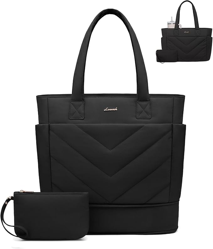 LOVEVOOK Tote Bag for Women, Puffer Work Travel Handbag with Zipper for Teacher Nurse, Quilted Cute Laptop Shoulder Gym Bag