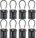 SURE LOCK TSA Compatible Travel Luggage Locks, Inspection Indicator, Easy Read Dials TSA Approved with Zinc Alloy (1, Black 8 Pack)