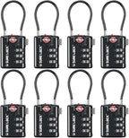 SURE LOCK TSA Compatible Travel Luggage Locks, Inspection Indicator, Easy Read Dials TSA Approved with Zinc Alloy (1, Black 8 Pack)