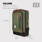 Topo Designs Global Travel Bag – 30L or 40L - Carry-On Compliant Most Airlines, Durable Travel Duffel Bag, Clam Shell Main Pocket, Laptop Sleeve, Backpack, Sling, Luggage (40L / Olive)
