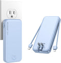Nusyddy Portable Charger, 10000mAh PD20W Fast Charging Power Bank with Built-in Cables & Wall Plug, Travel Essentials External Battery Pack, USB C Battery Phone Charger for iPhone, Samsung Light Blue