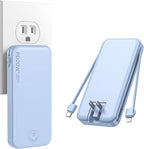 Nusyddy Portable Charger, 10000mAh PD20W Fast Charging Power Bank with Built-in Cables & Wall Plug, Travel Essentials External Battery Pack, USB C Battery Phone Charger for iPhone, Samsung Light Blue