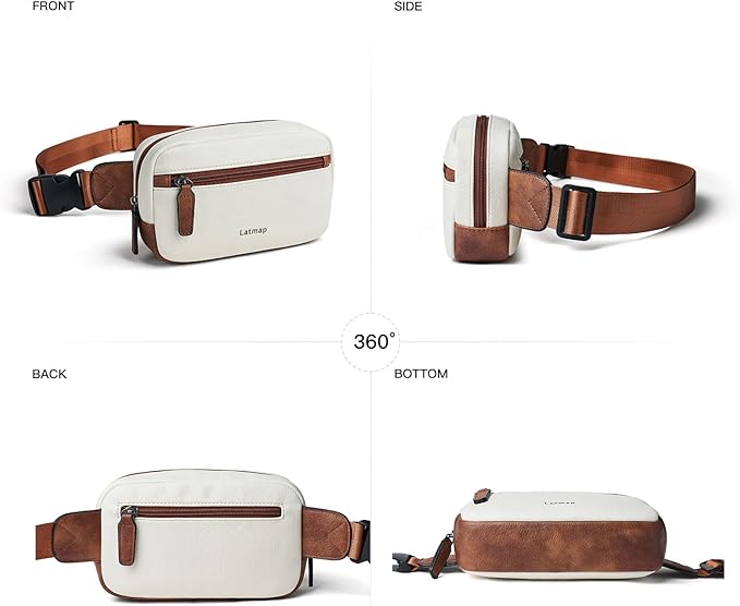 LATMAP 2L Fanny Packs Everywhere Belt Bag Small Fashion Crossbody Waist Pack Faux Leather Waterproof Sling Chest Bag For Women Trendy Beige