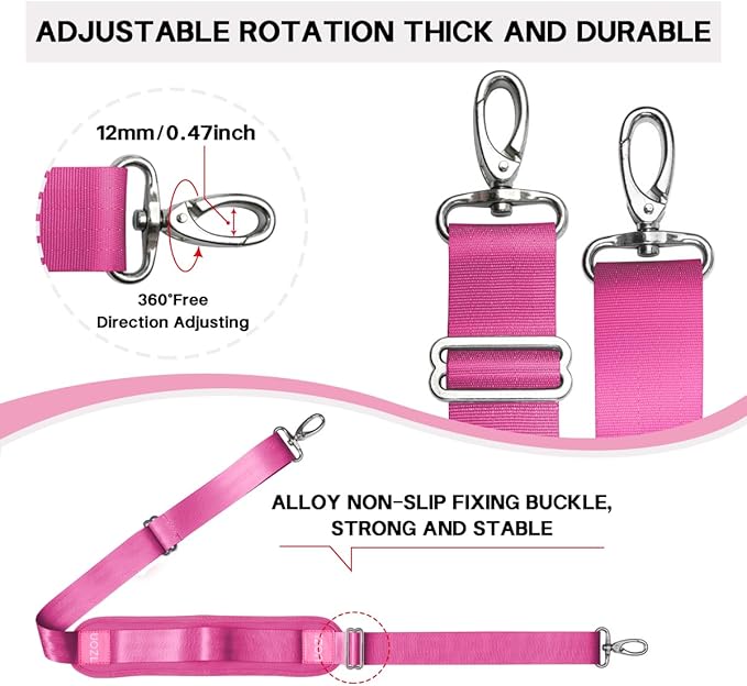 59 Inch Shoulder Straps, Soft with Ultra-Thick Fixed Shoulder Pad, Two Way Independently Adjustable Buckle Replacement Straps for Laptop Bag Messenger Bag Tool Bag Luggage,Rose Red